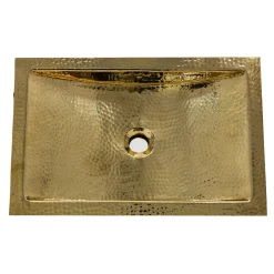 Discount TRB-OF - 19.8-Inch 12.8-Inch Hand Hammered Brass Rectangle Undermount Bathroom Sink with Overflow Undermount