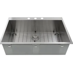 New ZR3322-16 - 33" Large Rectangle Single Bowl Zero Radius Stainless Steel Drop in Kitchen Sink, 16 Gauge - 3 Hole Drop-In / Top Mount Sinks|Stainless Steel Sinks