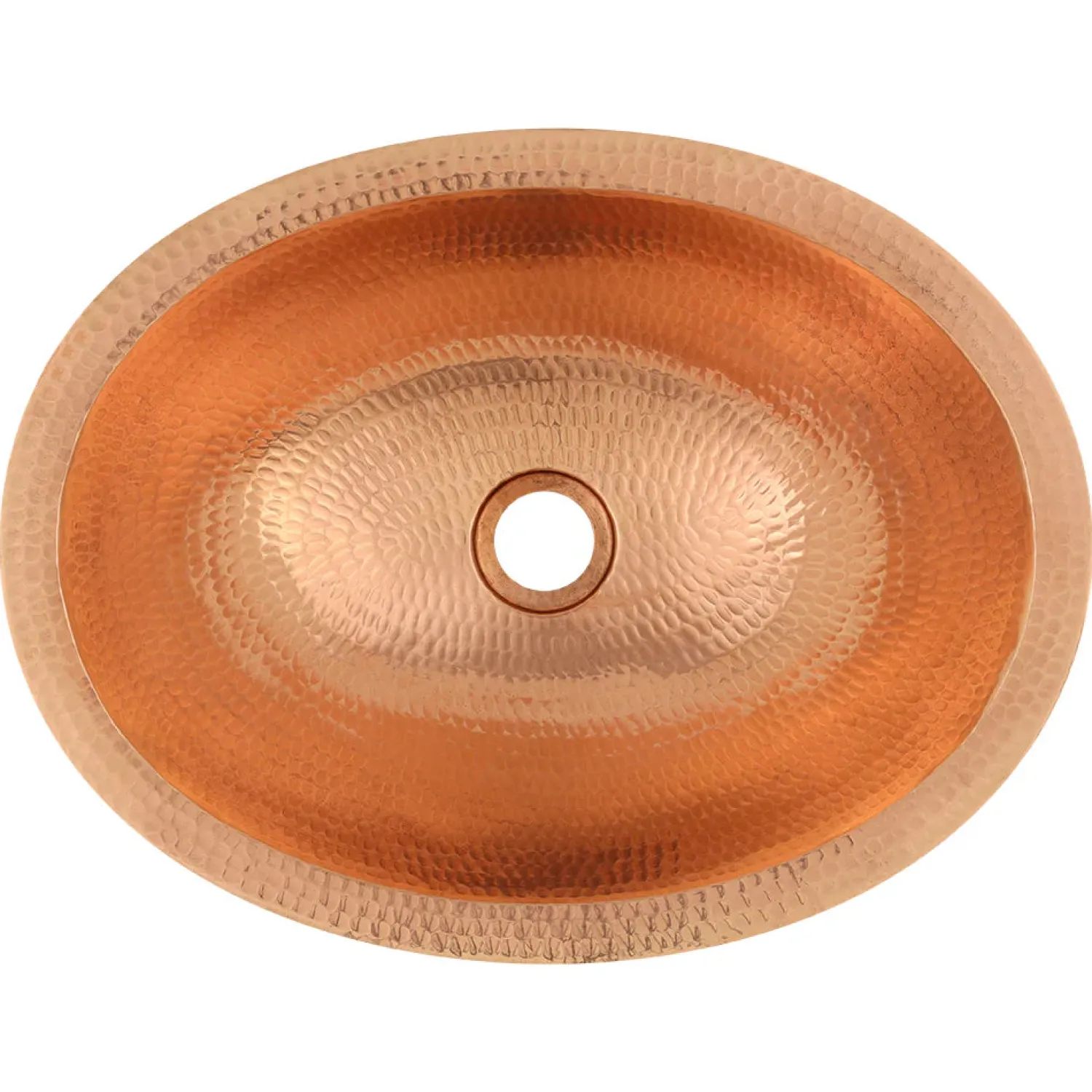 Discount 17" Oval Bright Hammered Copper Recessed Bathroom Sink Semi-Recessed Sinks