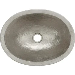 Discount 17" Oval Nickel Plated Hammered Copper Recessed Bathroom Sink Semi-Recessed Sinks