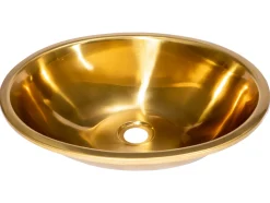 Sale Oval 17 1/2" x 14" Top Mount Stainless Steel Bathroom Sink with Drain in Gold Stainless Steel Sinks|Drop-In / Top Mount Sinks