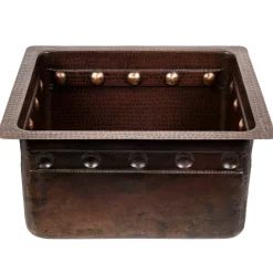 16" Gourmet Rectangular Hammered Copper Bar/Prep Sink with Barrel Strap Design Bar / Prep Sinks