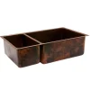 33" Hammered Copper Kitchen 25/75 Double Basin Sink Double Bowl Sinks|Undermount Sinks
