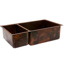 33" Hammered Copper Kitchen 25/75 Double Basin Sink Double Bowl Sinks|Undermount Sinks