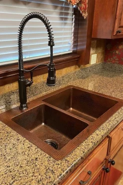 Hot 33" Hammered Copper Kitchen 40/60 Double Basin Sink Double Bowl Sinks|Undermount Sinks