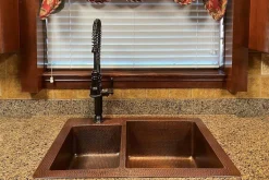 Hot 33" Hammered Copper Kitchen 40/60 Double Basin Sink Double Bowl Sinks|Undermount Sinks