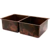 33" Hammered Copper Kitchen 50/50 Double Basin Sink Double Bowl Sinks|Undermount Sinks