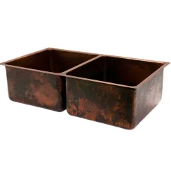33" Hammered Copper Kitchen 50/50 Double Basin Sink Double Bowl Sinks|Undermount Sinks