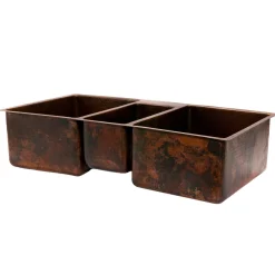 42" Hammered Copper Kitchen Triple Basin Sink Undermount Sinks