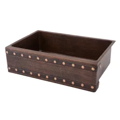 Sale 33" Hammered Copper Kitchen Apron Single Basin Sink with Barrel Strap Design Single Bowl Sinks|Apron Front / Farmhouse Sinks