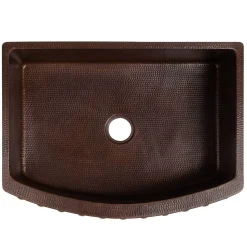New 30" Hammered Copper Kitchen Rounded Apron Single Basin Sink with Barrel Strap Design Single Bowl Sinks|Apron Front / Farmhouse Sinks