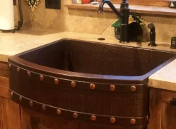 New 30" Hammered Copper Kitchen Rounded Apron Single Basin Sink with Barrel Strap Design Single Bowl Sinks|Apron Front / Farmhouse Sinks