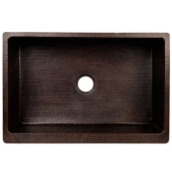 Discount 33" Hammered Copper Kitchen Apron Single Basin Sink with Rings Single Bowl Sinks|Apron Front / Farmhouse Sinks