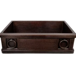 Discount 33" Hammered Copper Kitchen Apron Single Basin Sink with Rings Single Bowl Sinks|Apron Front / Farmhouse Sinks