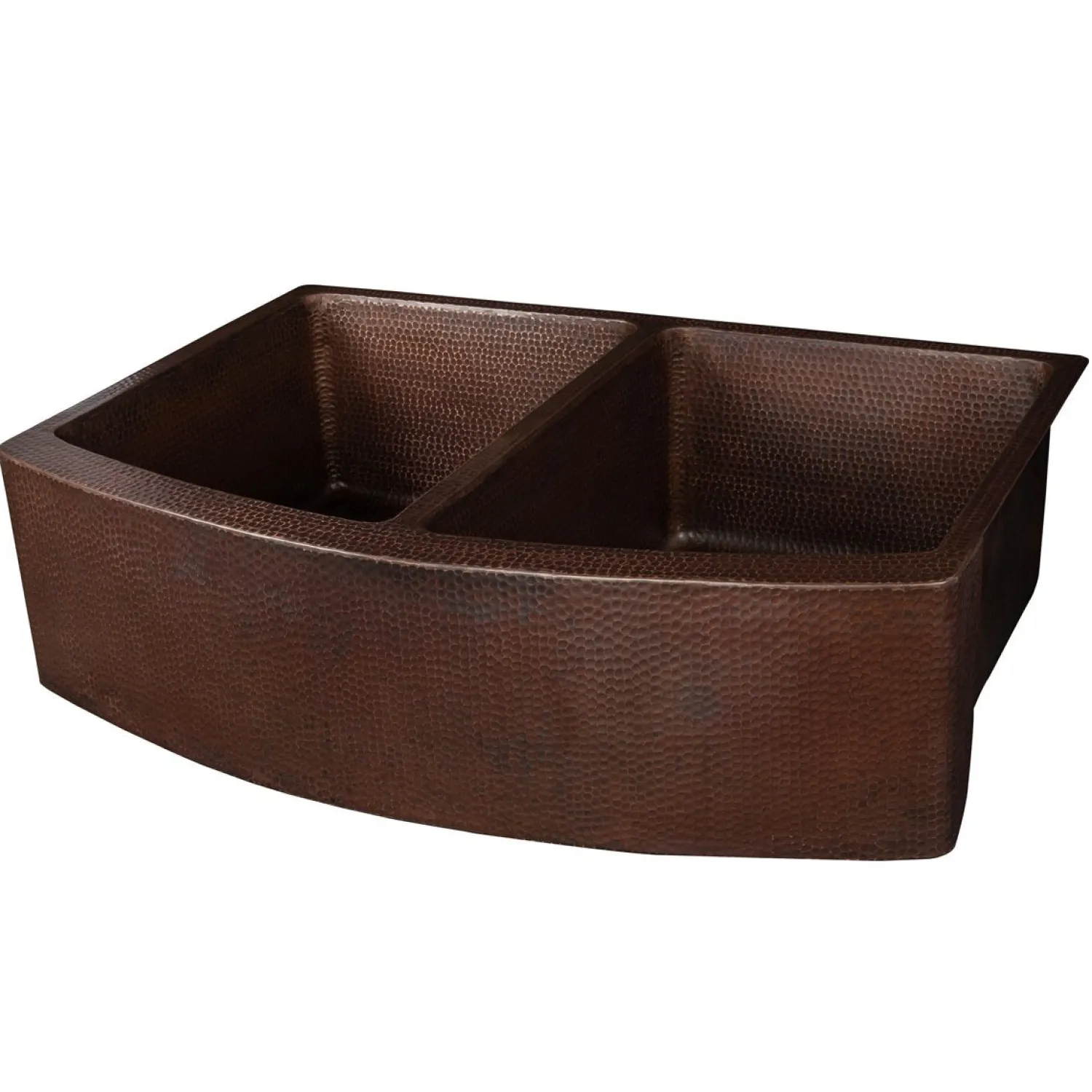 Outlet 33" Hammered Copper Kitchen Rounded Apron 50/50 Double Basin Sink Double Bowl Sinks|Apron Front / Farmhouse Sinks