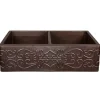 Best 33" Hammered Copper Kitchen Apron 50/50 Double Basin Sink with Scroll Design Double Bowl Sinks|Apron Front / Farmhouse Sinks