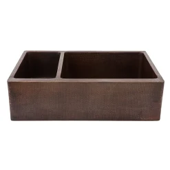 Clearance 33" Hammered Copper Kitchen Apron Double Basin Sink Double Bowl Sinks|Apron Front / Farmhouse Sinks