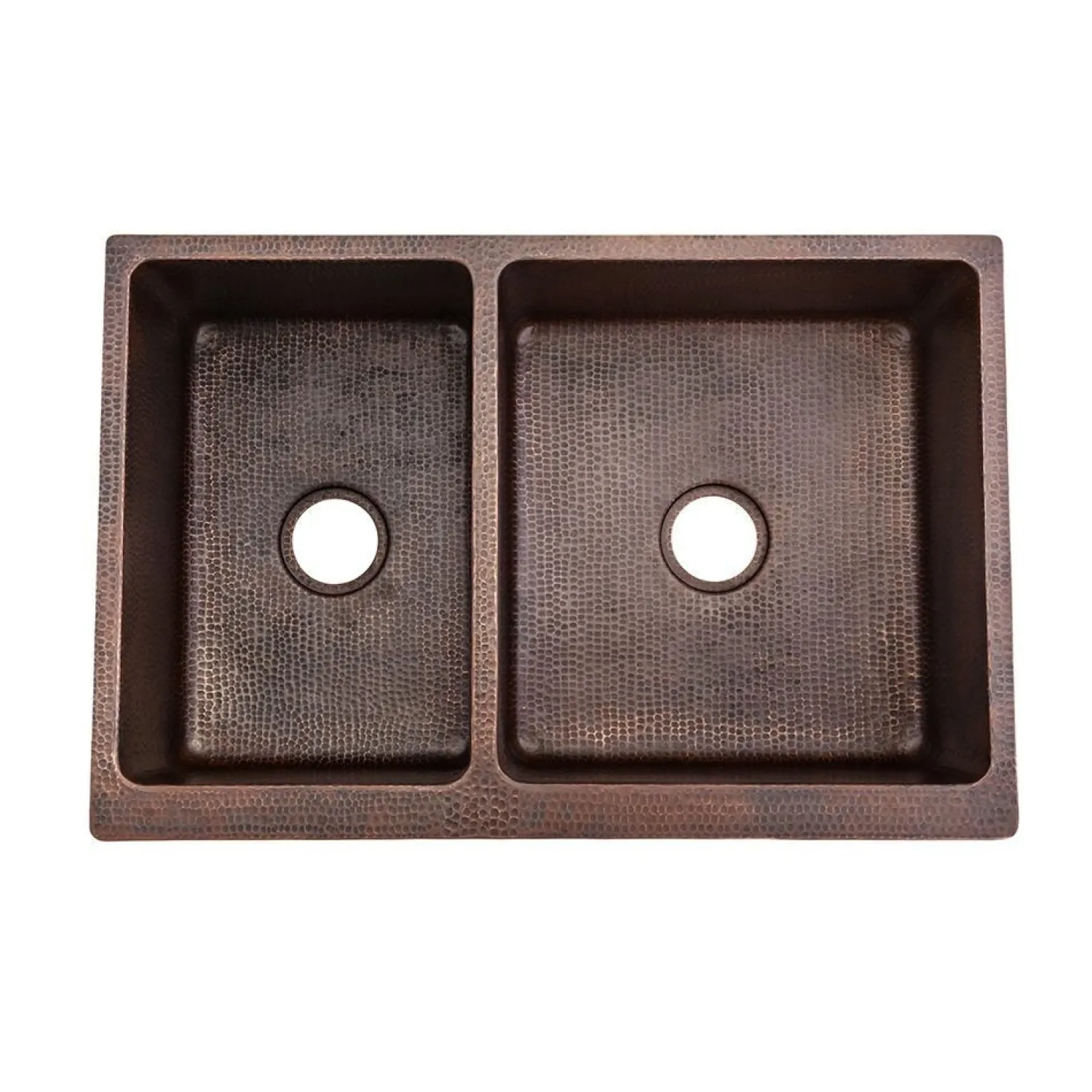 33" Hammered Copper Kitchen Apron 40/60 Double Basin Sink Double Bowl Sinks|Apron Front / Farmhouse Sinks