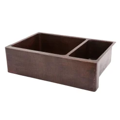 New 33" Hammered Copper Kitchen Apron 75/25 Double Basin Sink Double Bowl Sinks|Apron Front / Farmhouse Sinks