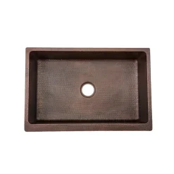 New 30" Hammered Copper Kitchen Apron Single Basin Sink with Barrel Strap Design Single Bowl Sinks|Apron Front / Farmhouse Sinks