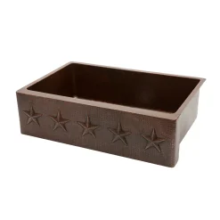 Hot 33" Hammered Copper Kitchen Apron Single Basin Sink with Star Design Single Bowl Sinks|Apron Front / Farmhouse Sinks