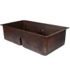 Online 33" Hammered Copper Kitchen 50/50 Double Basin Sink with Short 5" Divider Double Bowl Sinks