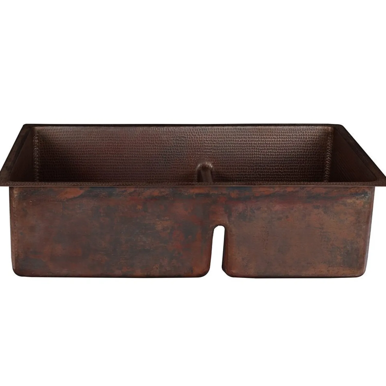 Outlet 33" Hammered Copper Kitchen 60/40 Double Basin Sink with Short 5" Divider Double Bowl Sinks