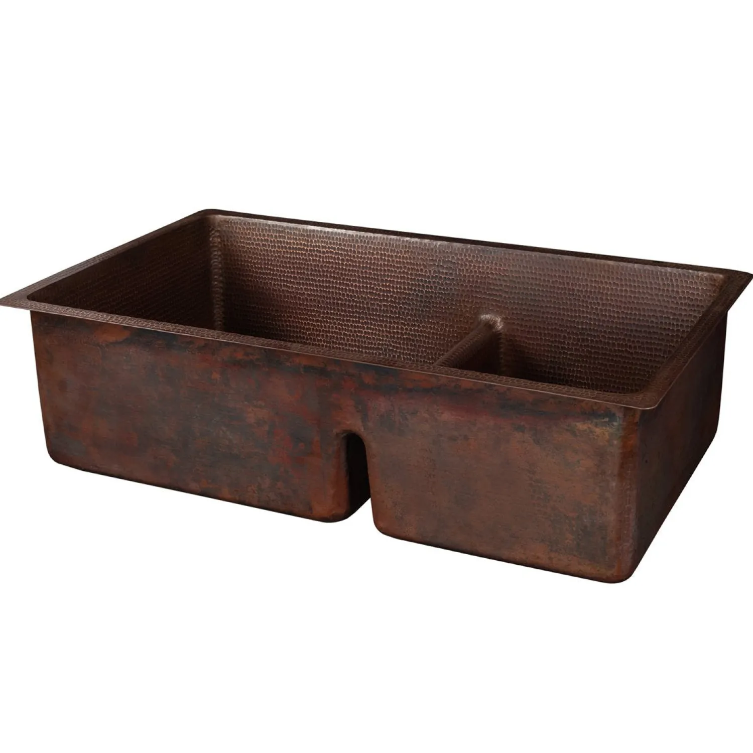 Outlet 33" Hammered Copper Kitchen 60/40 Double Basin Sink with Short 5" Divider Double Bowl Sinks