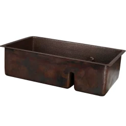 New 33" Hammered Copper Kitchen 70/30 Double Basin Sink with Short 5" Divider Double Bowl Sinks