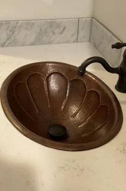 Best Oval Sunburst Under Counter Hammered Copper Sink Undermount