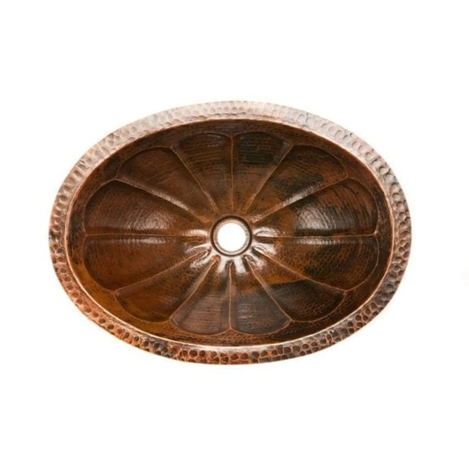 Best Oval Sunburst Under Counter Hammered Copper Sink Undermount
