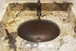 Sale Oval Under Counter Hammered Copper Bathroom Sink Undermount