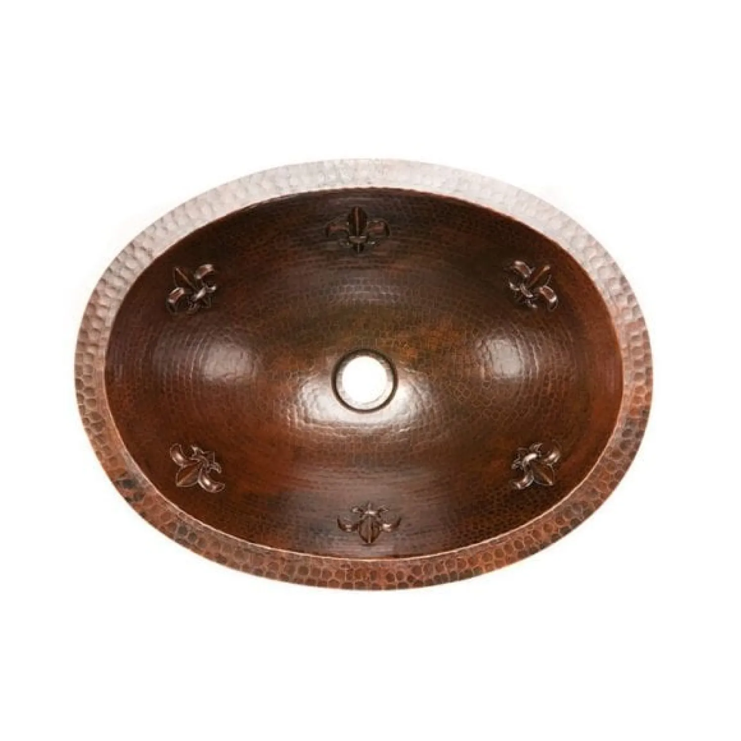 Discount Oval Fleur De Lis Under Counter Hammered Copper Sink Undermount
