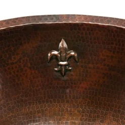 Discount Oval Fleur De Lis Under Counter Hammered Copper Sink Undermount