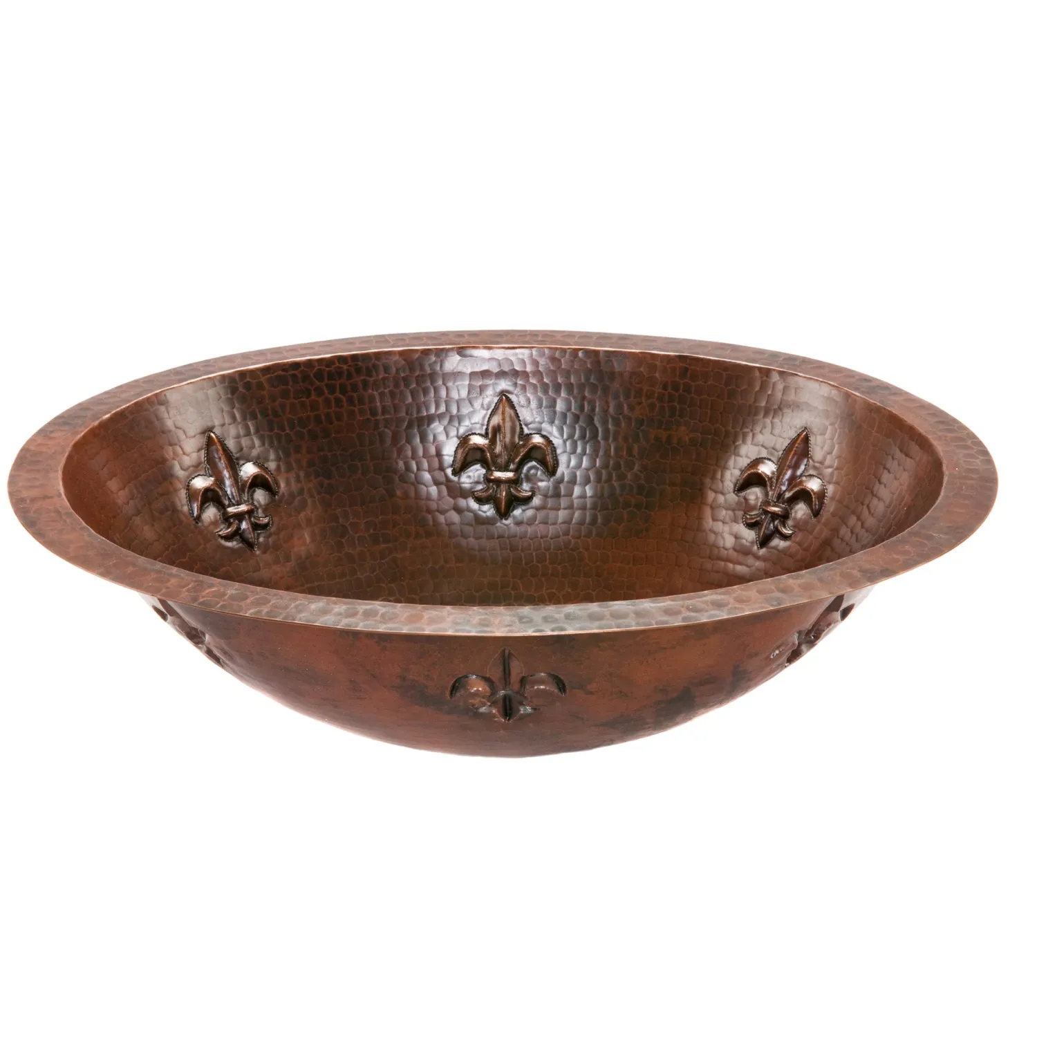 Discount Oval Fleur De Lis Under Counter Hammered Copper Sink Undermount