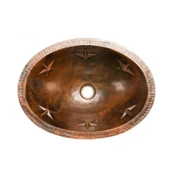 Clearance Oval Star Under Counter Hammered Copper Bathroom Sink Undermount