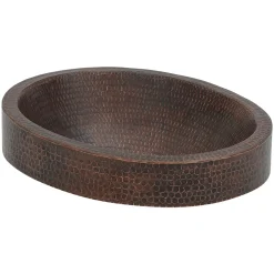 Hot Oval Skirted Vessel Hammered Copper Sink Semi-Recessed Sinks