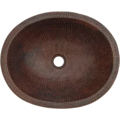 Hot Oval Skirted Vessel Hammered Copper Sink Semi-Recessed Sinks
