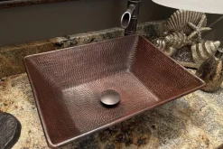 Hot 17" Rectangle Wired Rim Vessel Hammered Copper Sink Above Counter / Vessel Sinks