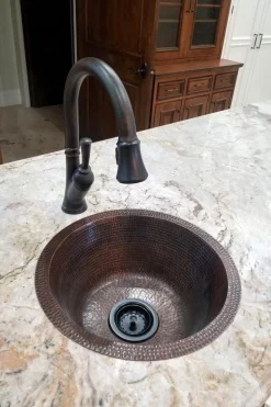 Clearance 16" Round Hammered Copper Prep Sink with 3.5" Drain Size Bar / Prep Sinks
