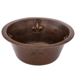 Outlet 16" Round Copper Bar Sink with Fleur De Lis and 2" Drain Size Bar / Prep Sinks