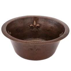 Sale 16" Round Copper Prep Sink with Fleur De Lis and 3.5" Drain Size Bar / Prep Sinks