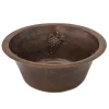 New 16" Round Copper Bar Sink with Grapes and 2" Drain Size Bar / Prep Sinks