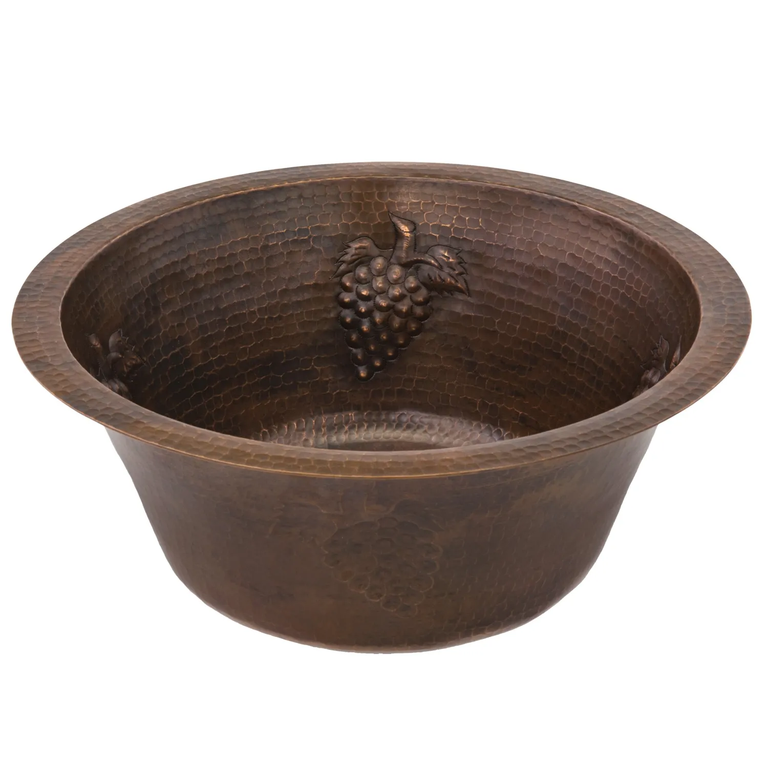 New 16" Round Copper Bar Sink with Grapes and 2" Drain Size Bar / Prep Sinks