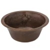 Online 16" Round Copper Prep Sink with Grapes and 3.5" Drain Size Bar / Prep Sinks