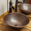 Outlet 15" Round Wired Rim Vessel Hammered Copper Sink Above Counter / Vessel Sinks
