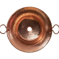 Outlet 16" Round Miners Pan Vessel Hammered Copper Sink in Polished Copper Above Counter / Vessel Sinks