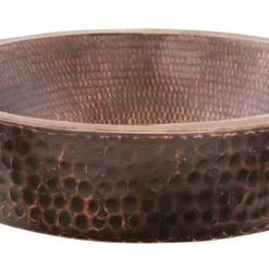 Discount 15" Small Round Skirted Vessel Hammered Copper Sink Semi-Recessed Sinks|Above Counter / Vessel Sinks