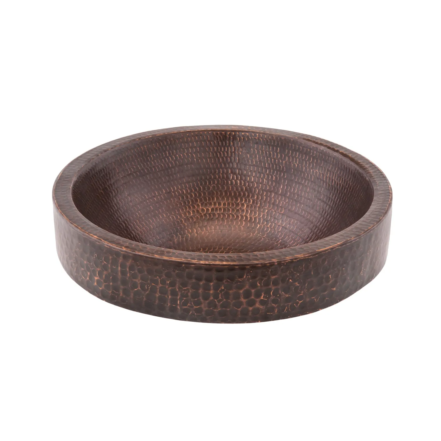 Discount 15" Small Round Skirted Vessel Hammered Copper Sink Semi-Recessed Sinks|Above Counter / Vessel Sinks