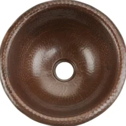 Outlet 12" Small Round Self Rimming Hammered Copper Sink Drop-In / Top Mount Sinks